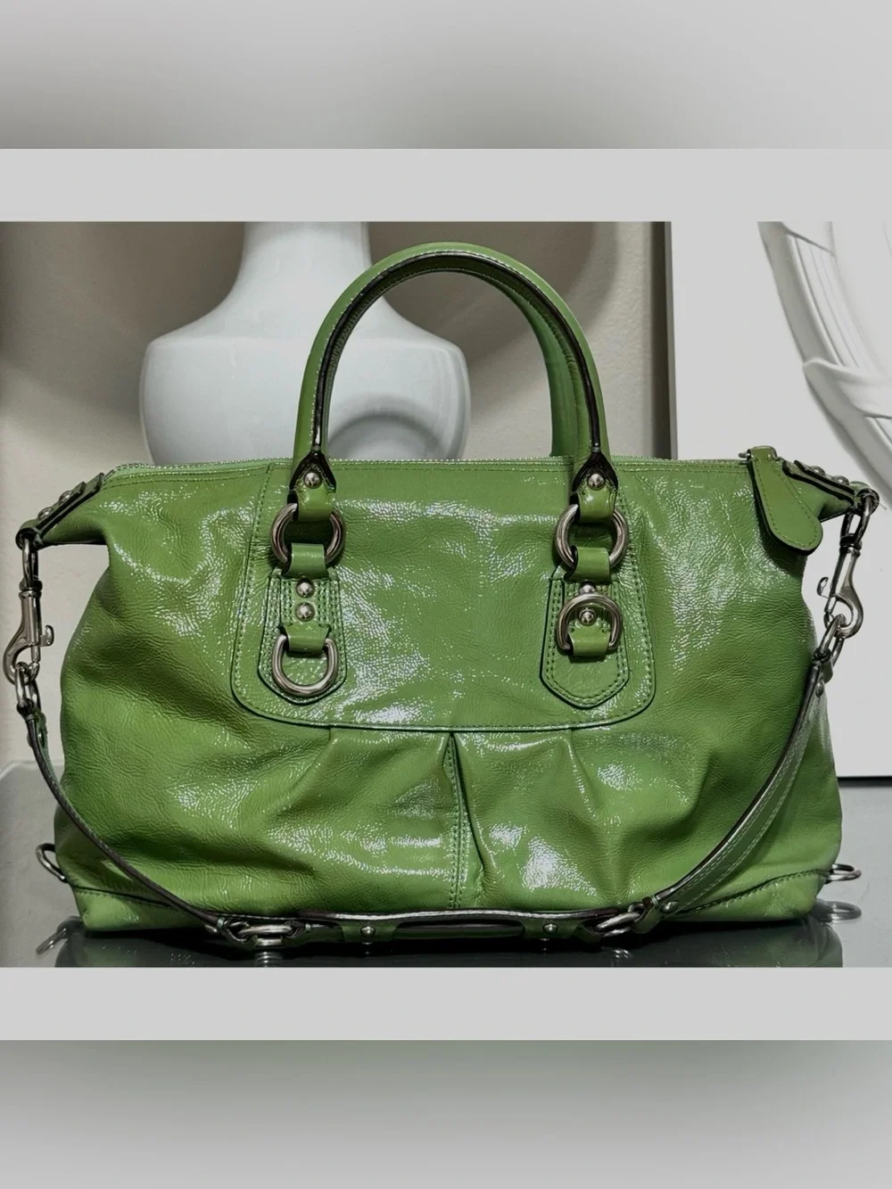 COACH Ashley F15455 GREEN Patent Leather Satchel Purse 2010